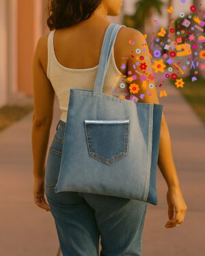 Bolso artesanal en denim reciclado Makrys. Brillo-Azul-bag-Makrys