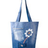Flor Valiente one-of-a-kind recycled denim tote bag with embroidered flower