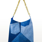 Luz Dorada one-of-a-kind recycled denim bag with gold-tone chain straps