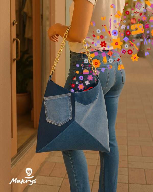 Bolso artesanal en denim reciclado Makrys. bolso-denim-artesanal-makrys--Luz-Dorada-d Luz Dorada