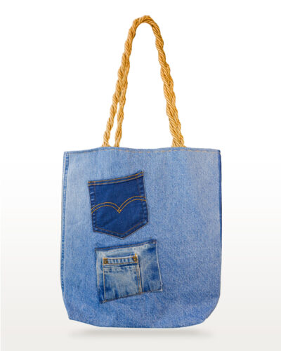 Alma Vaquera one-of-a-kind recycled denim bag with rustic rope handles