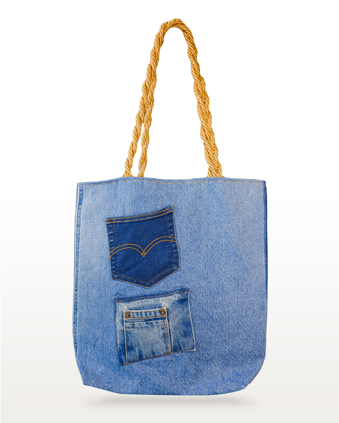Alma Vaquera one-of-a-kind recycled denim bag with rustic rope handles