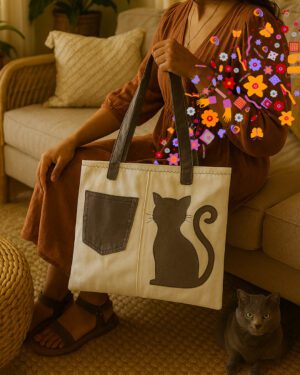 Bolso artesanal en denim reciclado Makrys. Fito-Gato-Bonito-bag-Makrys