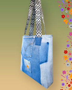 Bolso artesanal en denim reciclado Makrys. Estrella-Libre-bag-Makrys