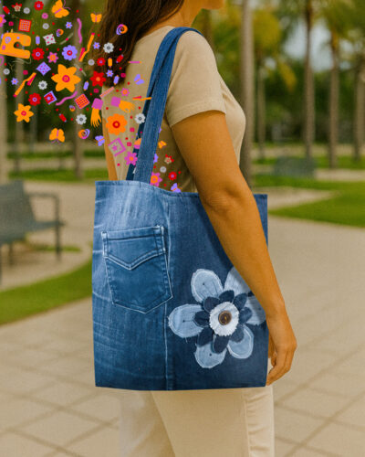 Bolso artesanal en denim reciclado Makrys. Flor-Eterna-bag-Makrys