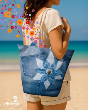 Bolso artesanal en denim reciclado Makrys. Flor-Serena-bag-Makrys