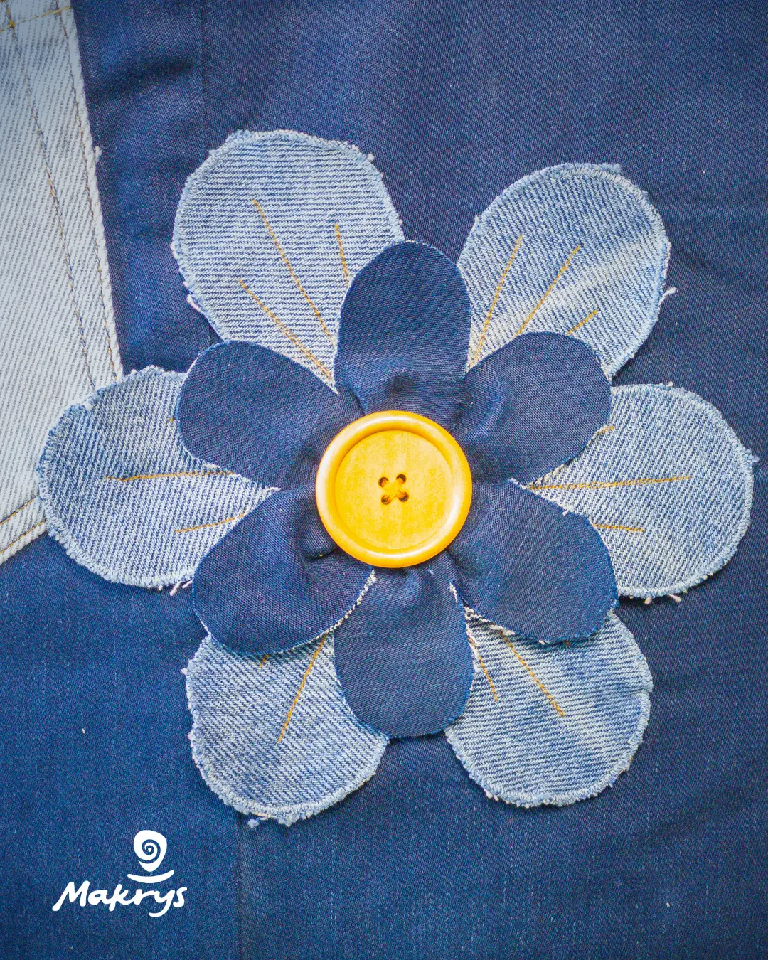 Bolso artesanal en denim reciclado Makrys. Semilla-Naranja-bag-Makrys